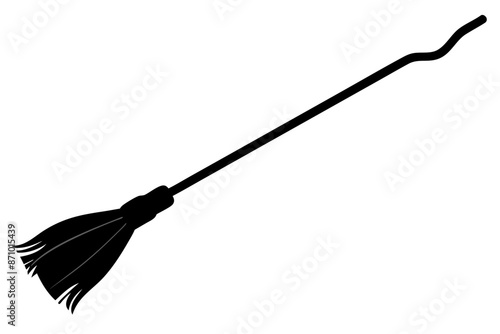 Black silhouette of witch broom, Halloween witch broom vector illustration
