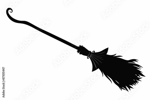 Black silhouette of witch broom, Halloween witch broom vector illustration