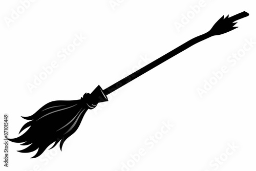 Black silhouette of witch broom, Halloween witch broom vector illustration