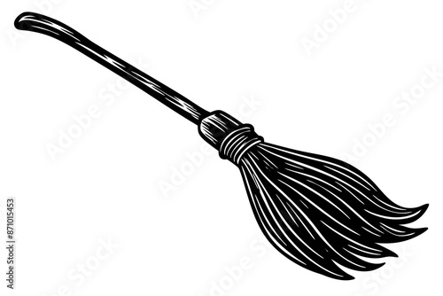 Black silhouette of witch broom, Halloween witch broom vector illustration