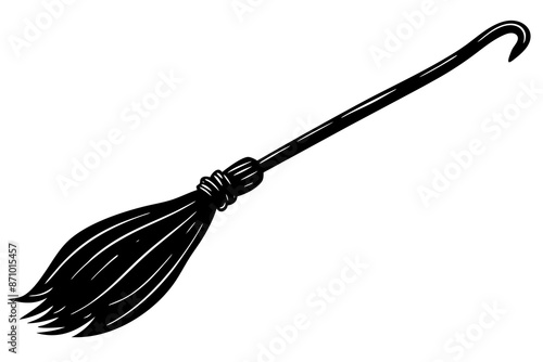 Black silhouette of witch broom, Halloween witch broom vector illustration