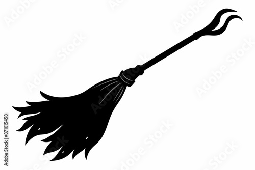Black silhouette of witch broom, Halloween witch broom vector illustration
