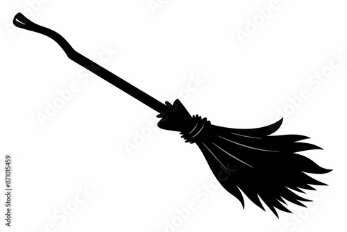 Black silhouette of witch broom, Halloween witch broom vector illustration