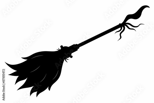 Black silhouette of witch broom, Halloween witch broom vector illustration