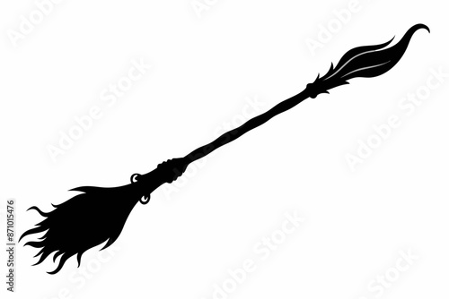 Black silhouette of witch broom, Halloween witch broom vector illustration