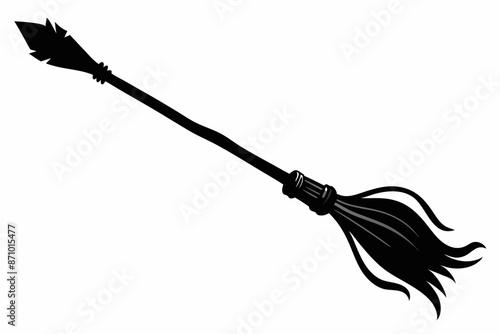 Black silhouette of witch broom, Halloween witch broom vector illustration
