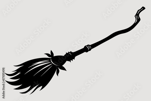 Black silhouette of witch broom, Halloween witch broom vector illustration