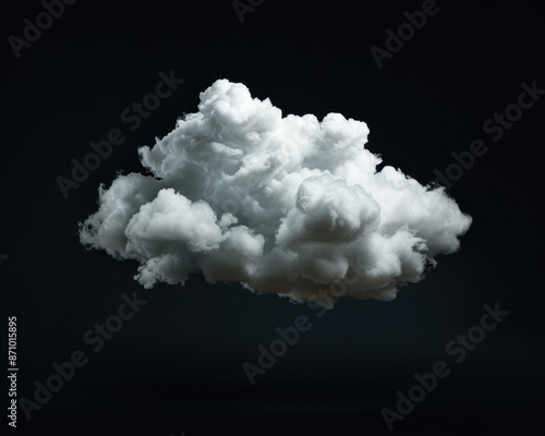 A single fluffy white cloud against a dark, minimalist background, showcasing soft, billowy textures and a dramatic contrast.