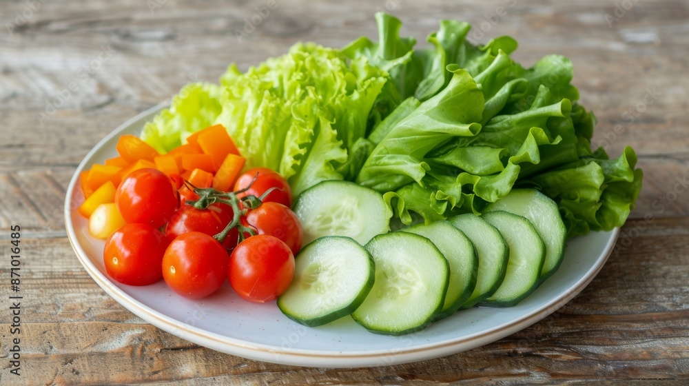 Fresh Vegetables Displayed on a White Plate for a Healthy Meal Preparation Fresh Vegetables Displayed on a White Plate for a Healthy Meal Preparation