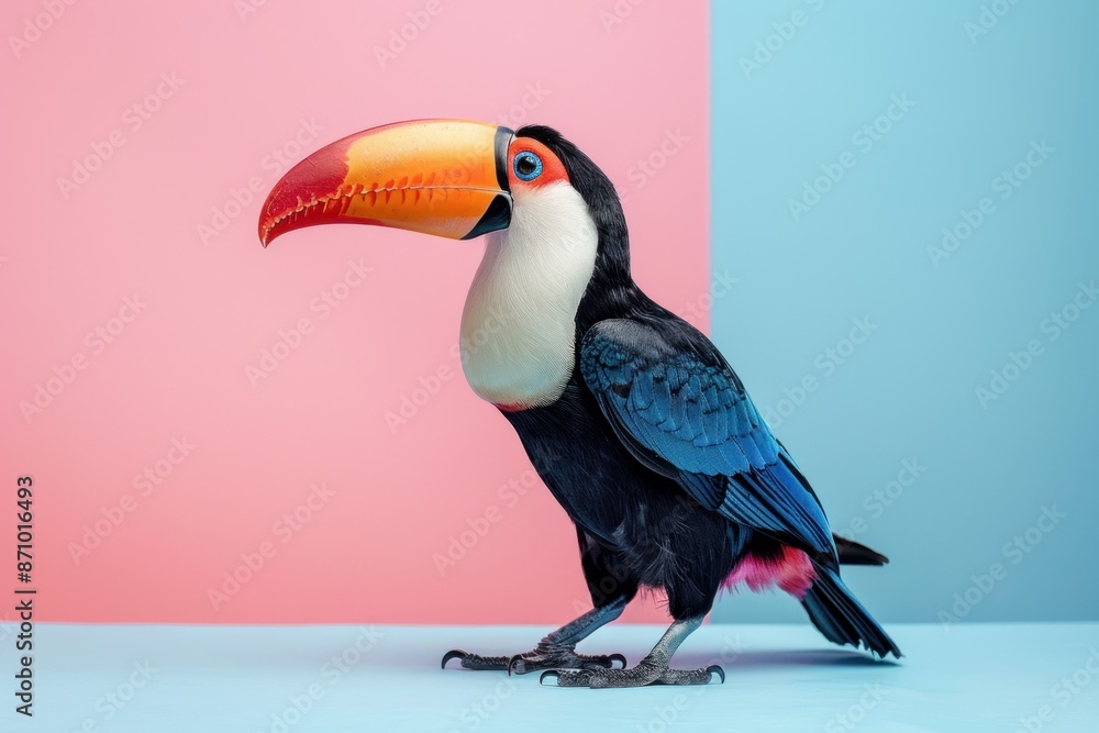 Fototapeta premium Toucan, isolated on pastel background, stock photographic style