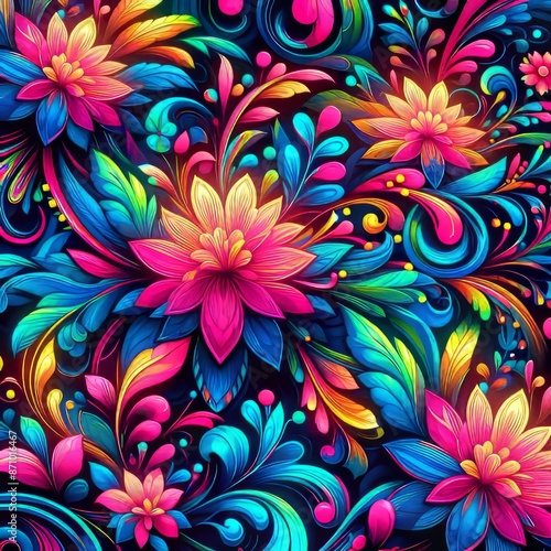 Neon floral pattern Bright and bold pattern design incorporating © Creative Pictures