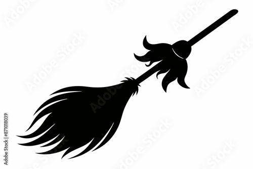 Black silhouette of witch broom, Halloween witch broom vector illustration