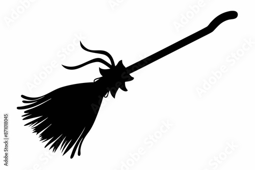Black silhouette of witch broom, Halloween witch broom vector illustration