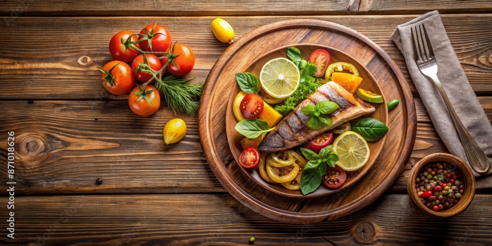 Rustic wooden table displaying a tantalizing plate of food