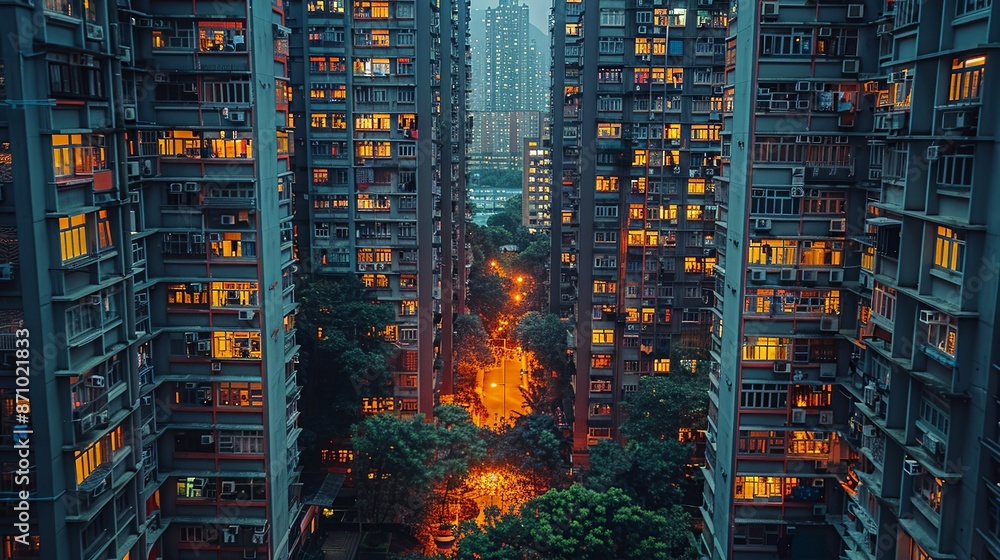 Obraz premium Realistic photo of a family living in a high-density urban area, highlighting the impact of overpopulation on quality of life and public health. , Minimalism,
