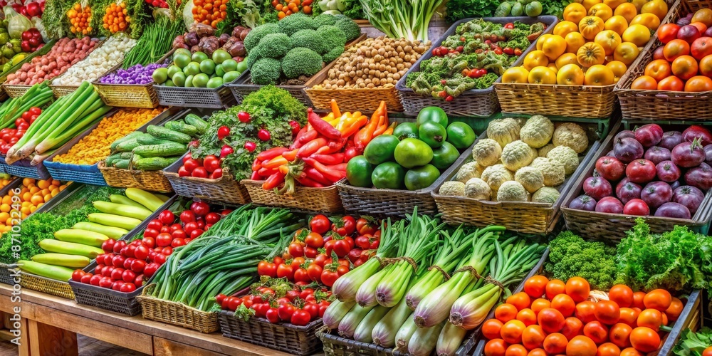 Vibrant produce aisle showcases a cornucopia of fresh vegetables in abundance. Vibrant produce aisle showcases a cornucopia of fresh vegetables in abundance.