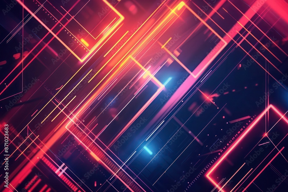 Neon abstract pattern with glowing lines and geometric shapes, creating a vibrant and energetic feel. Neon abstract pattern with glowing lines and geometric shapes, creating a vibrant and energetic feel.