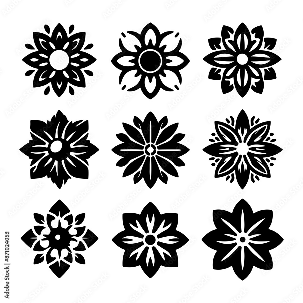 Creative Set of a vector flower outline design Creative Set of a vector flower outline design