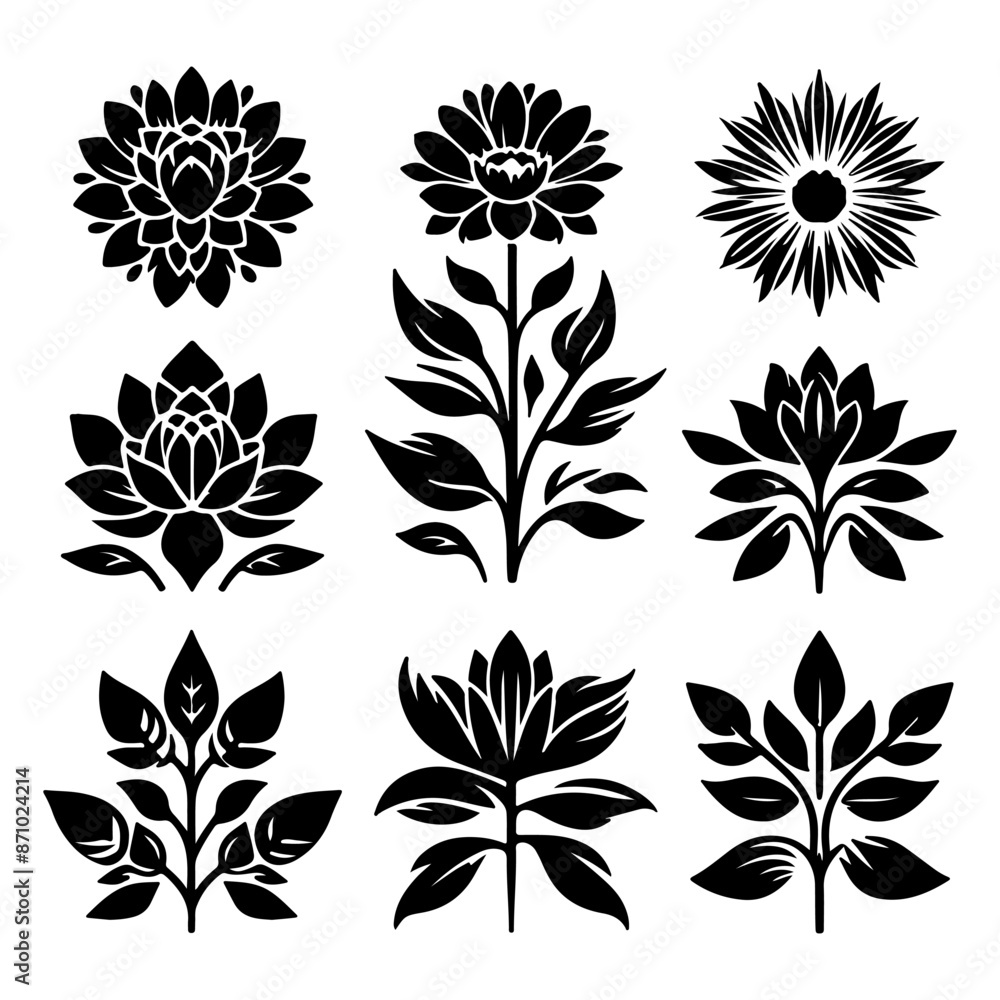 Creative Set of a vector flower outline design Creative Set of a vector flower outline design