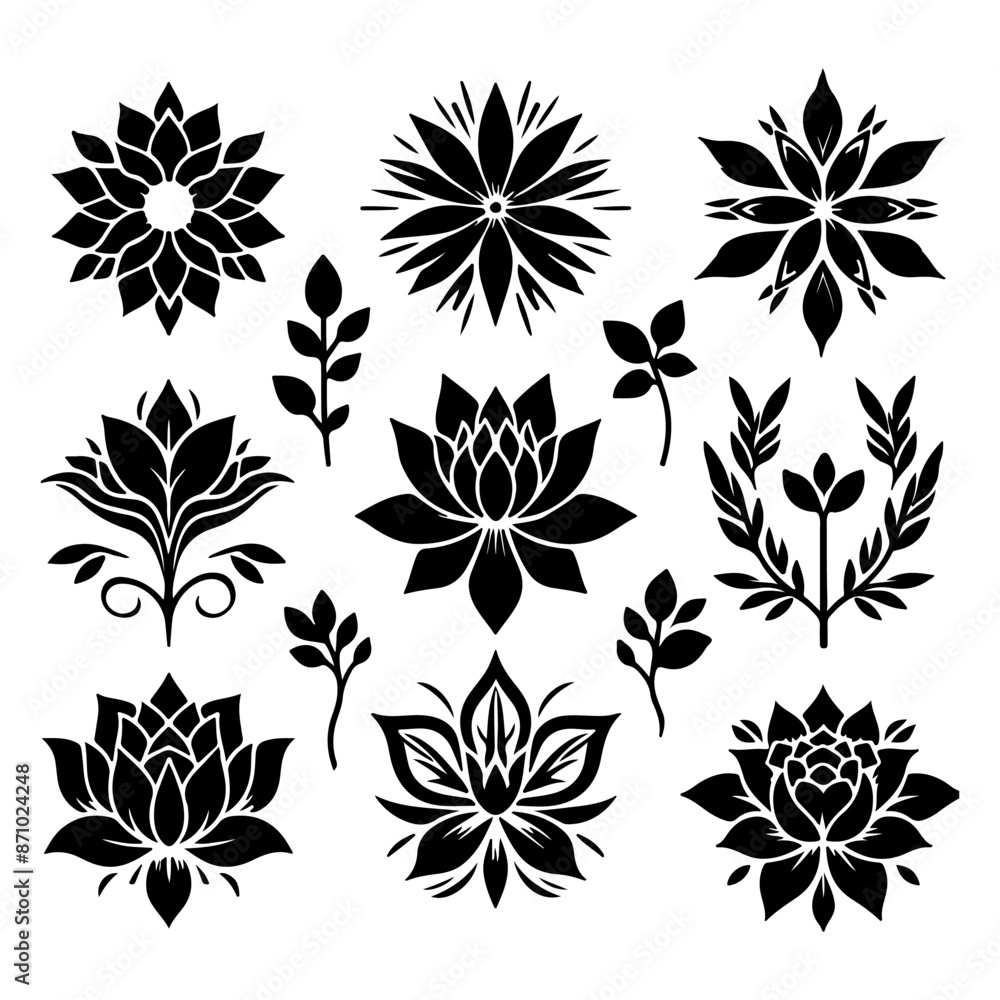 Creative Set of a vector flower outline design Creative Set of a vector flower outline design