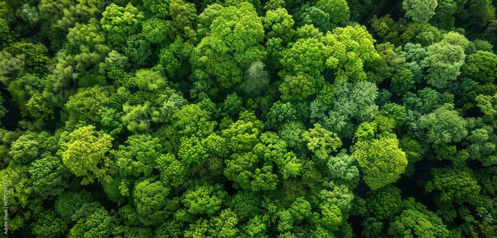 Aerial view of a lush green forest in early spring, showing the dense canopy and hidden paths. Aerial view of a lush green forest in early spring, showing the dense canopy and hidden paths.