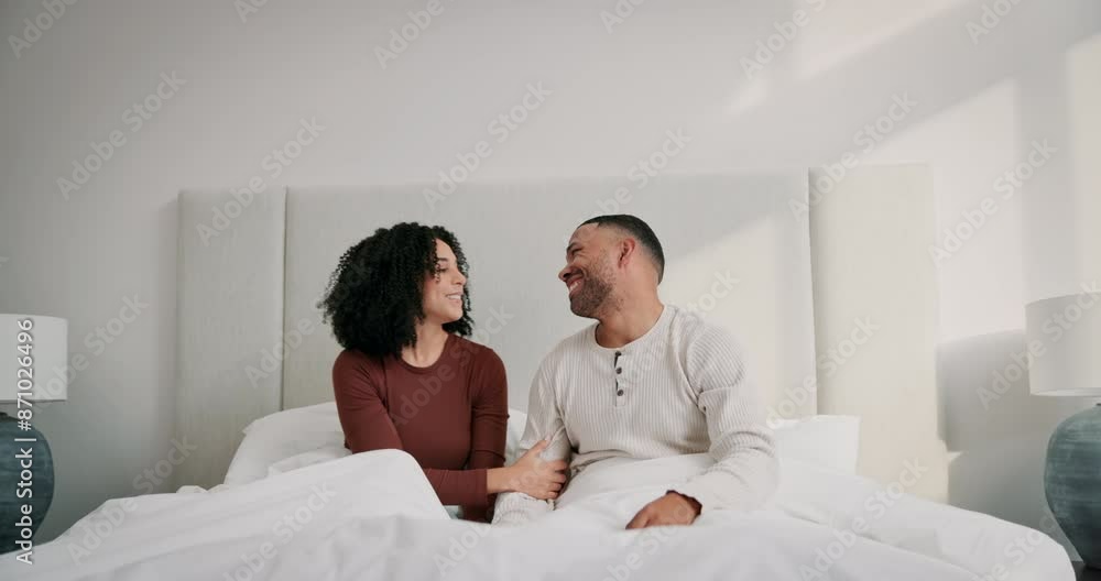 Happy couple, bedroom and together with hug, romance and embrace as married people in home. Woman, man and intimacy for love, bonding and cheerful with weekend, partner and relationship for support Happy couple, bedroom and together with hug, romance and embrace as married people in home. Woman, man and intimacy for love, bonding and cheerful with weekend, partner and relationship for support