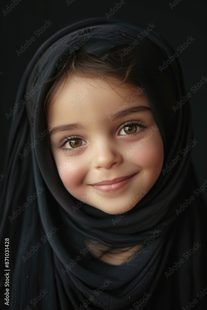 A smiling young girl wears a black scarf, perfect for casual or formal use A smiling young girl wears a black scarf, perfect for casual or formal use