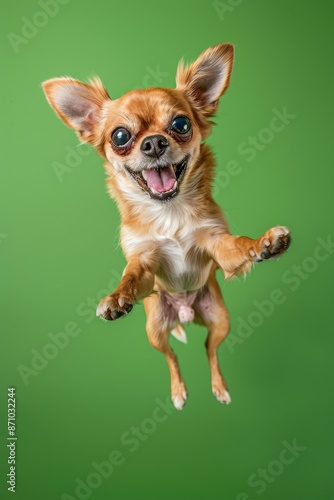 A small dog jumping up into the air with excitement