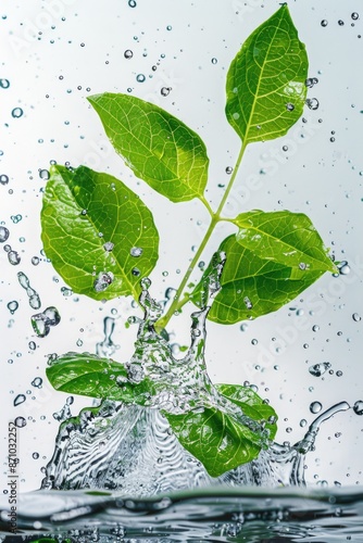 A green plant sprouting out of the water, often used in environmental and nature photography