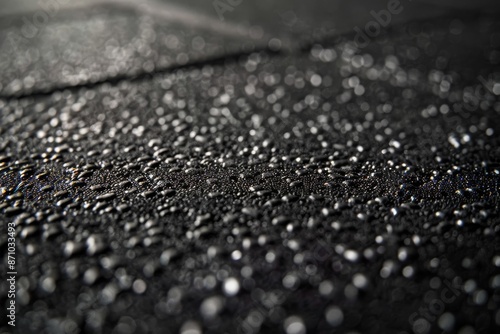 A detailed close-up shot of textured rubber flooring in a fitness studio, showcasing water droplets on the surface