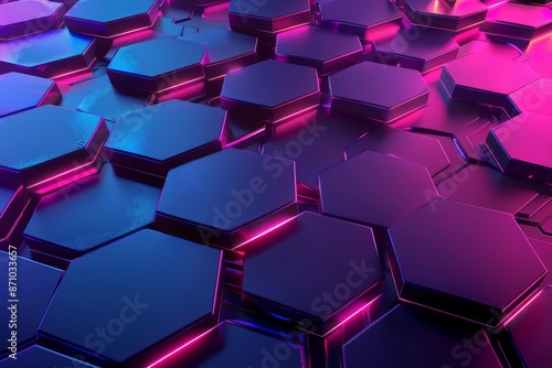 Abstract Neon Hexagon Geometric background with Hexagon line art vector illustration dark background