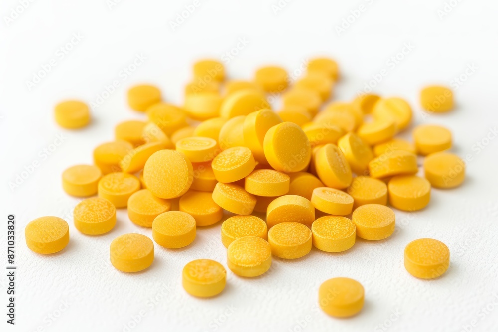 White background with yellow tablets White background with yellow tablets