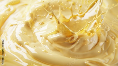 A close-up view of a creamy mixture in a bowl, perfect for photography or food illustrations