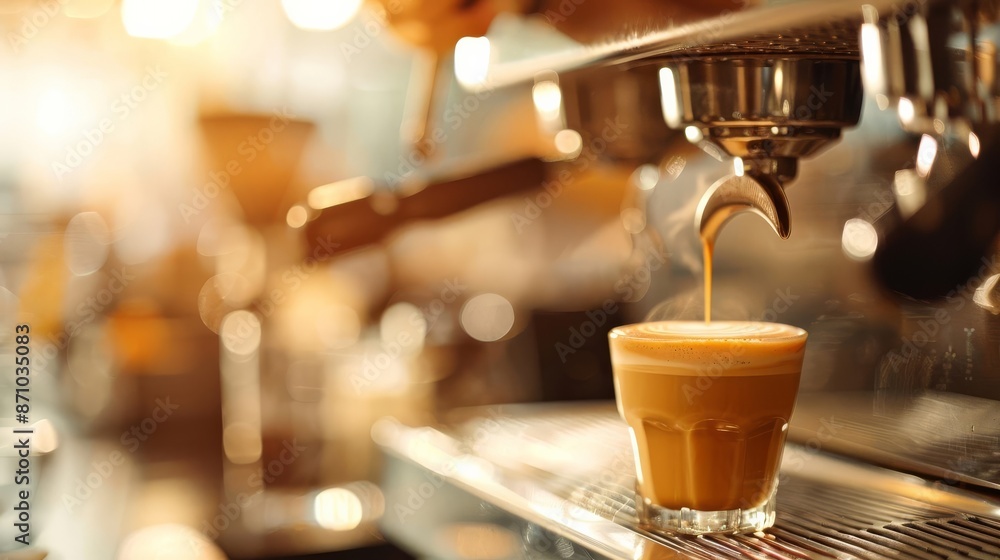Coffee Focus on a barista making latte art with a cafe background, warm indoor light, empty space right for text Coffee Focus on a barista making latte art with a cafe background, warm indoor light, empty space right for text
