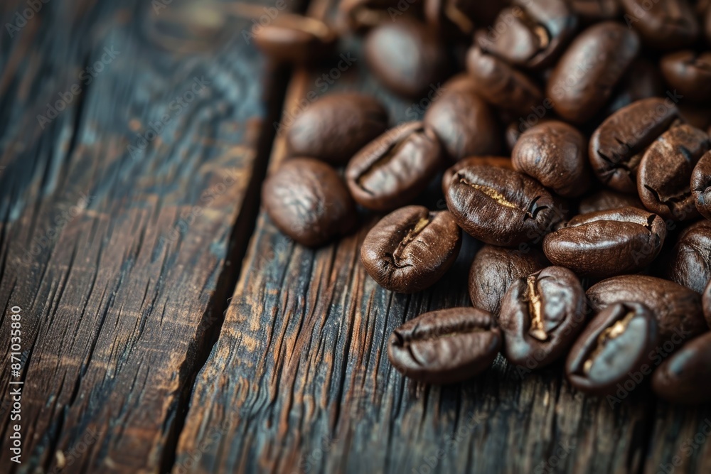 On an old wooden board, coffee beans. uppermost picture On an old wooden board, coffee beans. uppermost picture