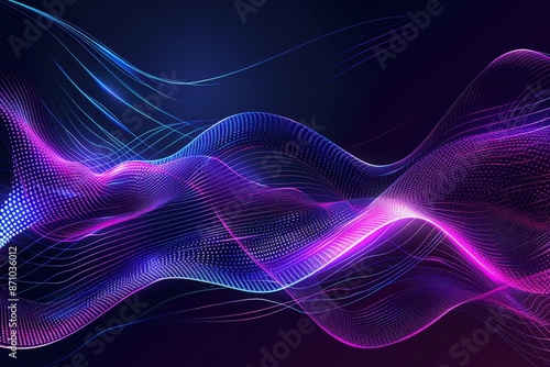 Dark abstract background with neon light glowing wave, Modern shiny moving lines futuristic technology concept design