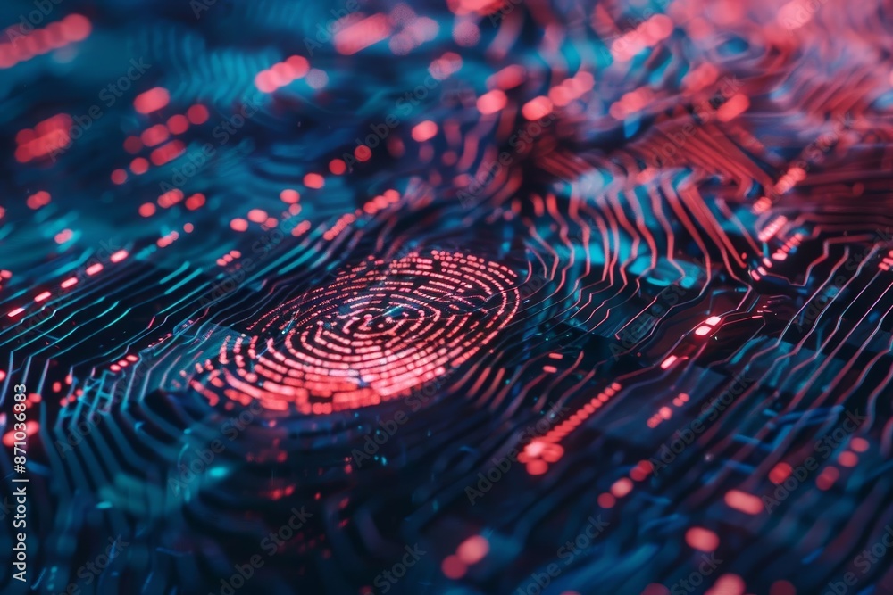 Holographic fingerprint identification, digital security scan, advanced tech background Holographic fingerprint identification, digital security scan, advanced tech background