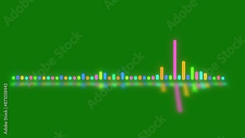 Colorful Digital Audio Spectrum Animation Use Music Video Or Music Audio Project, Music Equalizer Animated On Green Screen Background. Digital  Sound Visualizer Animated On Green Screen. 