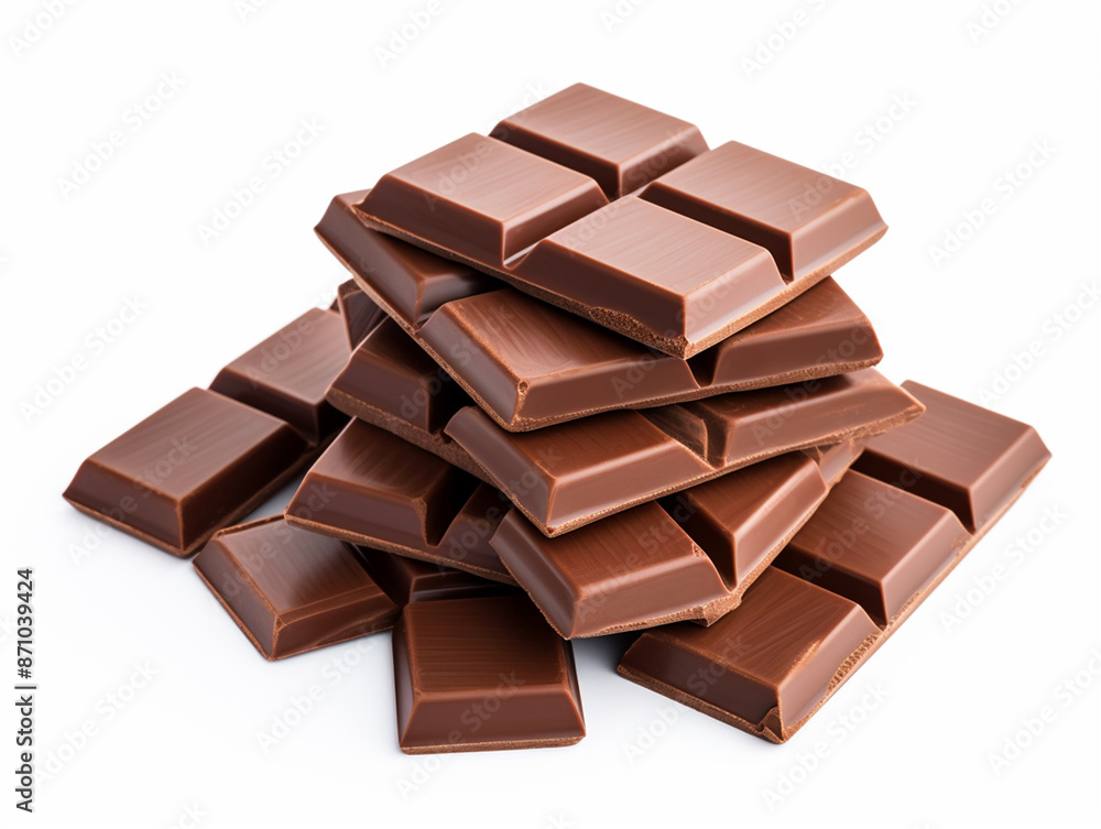 A pile of chocolate bars isolated on white background, generative ai A pile of chocolate bars isolated on white background, generative ai