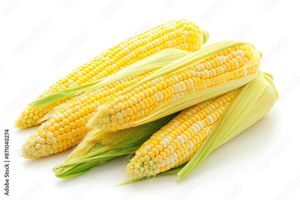 Fresh ears of corn on a white surface Fresh ears of corn on a white surface