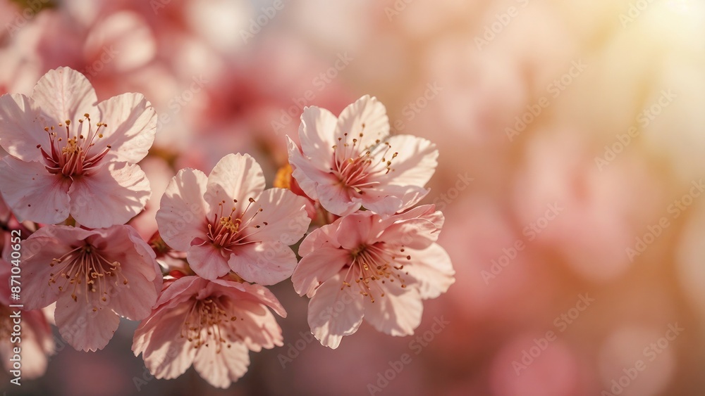 Sakura flowers on blurred pink background with copy space for text or ads Sakura flowers on blurred pink background with copy space for text or ads