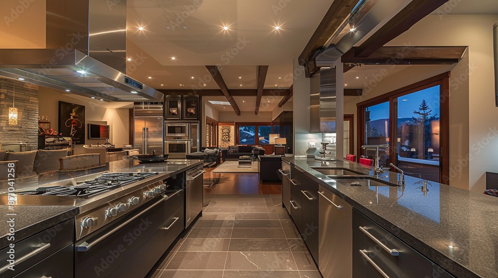 3d Illustration of wooden modern kitchen in a house with a beautiful design AI generated 3d Illustration of wooden modern kitchen in a house with a beautiful design AI generated