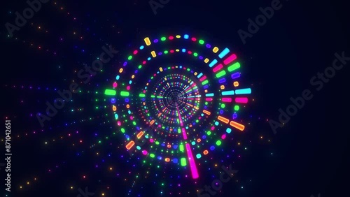 Music Equalizer Tunnel. Circle Music Equalizer, Music Spectrum Digital Music Audio Background. Audio Equalizer Music Animated Background. 3d Digital Music Spectrum Tunnel Animation