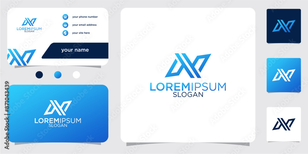 initial letter N abstract monogram business card with gradient colors logo design template initial letter N abstract monogram business card with gradient colors logo design template