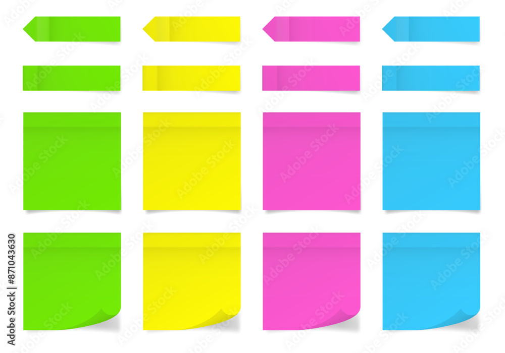 Set of square paper stickers. Stick in notes. Green, yellow, pink and blue colors. Multicolor post it notes. Sheets of paper. Tag, sticky note. Pointed bookmarks
Set of square paper stickers. Stick in notes. Green, yellow, pink and blue colors. Multicolor post it notes. Sheets of paper. Tag, sticky note. Pointed bookmarks