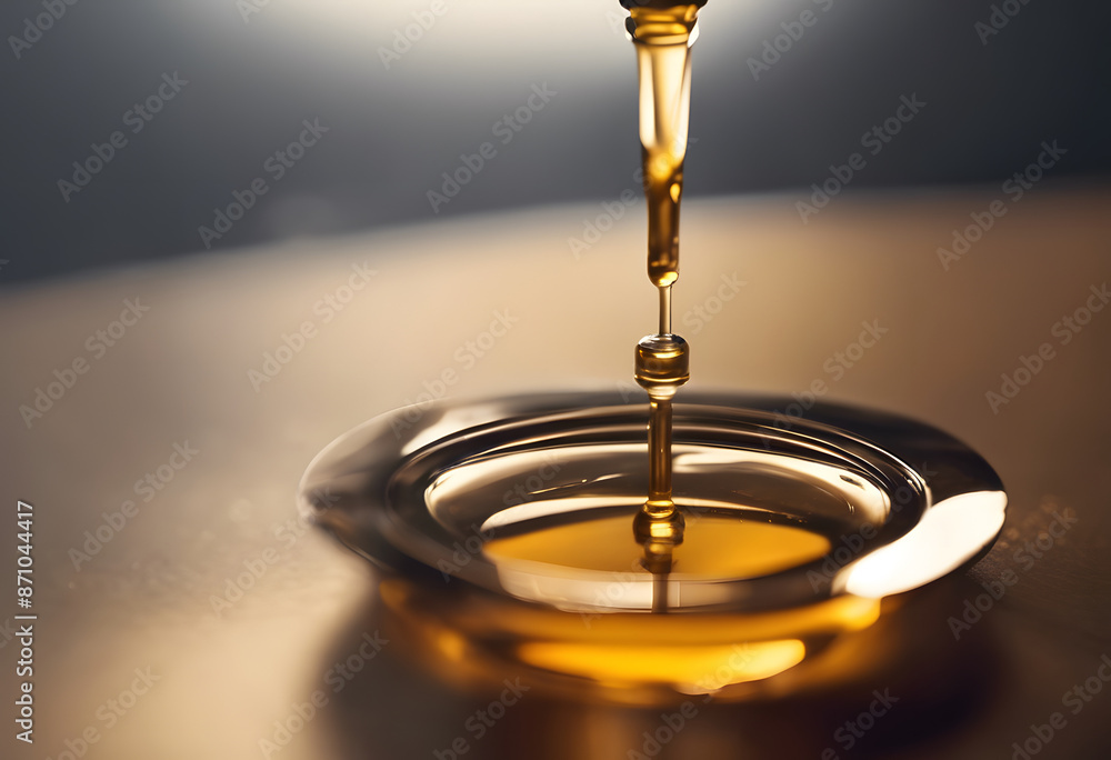 custom made wallpaper toronto digitalClose-up of a drop of golden liquid falling into a small glass dish, creating ripples.