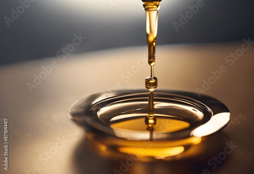 Wallpaper Mural Close-up of a drop of golden liquid falling into a small glass dish, creating ripples. Torontodigital.ca