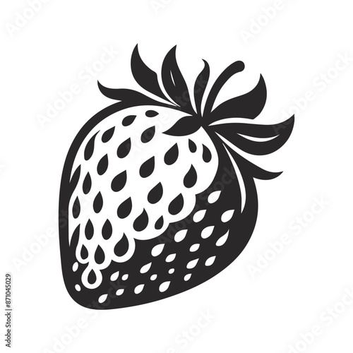Strawberry with leaf, vector illustration, line art, vector icon.	
