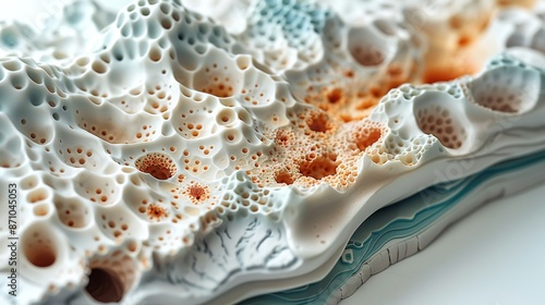 Diagram of bone tissue microstructure, comparing compact and spongy bone, crucial in osteology. , Minimalism,
