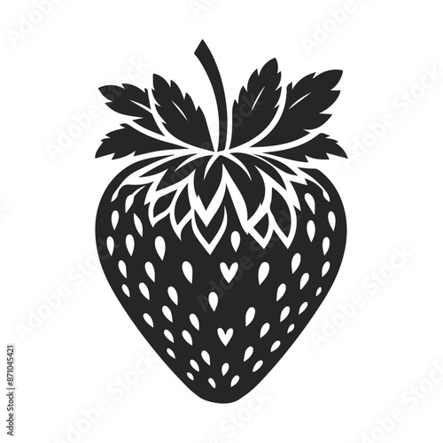 Strawberry with leaf, vector illustration, line art, vector icon.	
